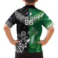 New Zealand And Ireland Rugby Custom Family Matching Off The Shoulder Long Sleeve Dress and Hawaiian Shirt Maori Tiki With Shamrock