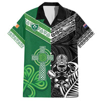 New Zealand And Ireland Rugby Custom Family Matching Short Sleeve Bodycon Dress and Hawaiian Shirt Maori Tiki With Shamrock