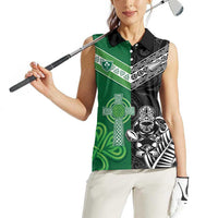 New Zealand And Ireland Rugby Custom Women Sleeveless Polo Shirt Maori Tiki With Shamrock