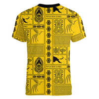 Papua New Guinea Heritage Motif Women V-Neck T-Shirt Yellow Version LT05 - Polynesian Pride
