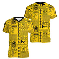 Papua New Guinea Heritage Motif Women V-Neck T-Shirt Yellow Version LT05 - Polynesian Pride