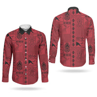 Papua New Guinea Heritage Motif Couples Matching Long Sleeve Bodycon Dress and Long Sleeve Button Shirt Red Version LT05 - Polynesian Pride