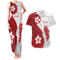Samoa Teuila 2024 Couples Matching Tank Maxi Dress and Hawaiian Shirt Samoan Siapo Pattern Red Version