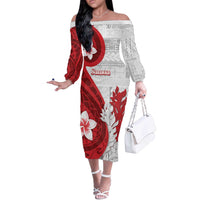 Samoa Teuila 2024 Off The Shoulder Long Sleeve Dress Samoan Siapo Pattern Red Version