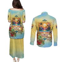 Aloha Hawaii Turtle Couples Matching Puletasi and Long Sleeve Button Shirt Retro Style LT05 - Polynesian Pride