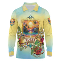 Aloha Hawaii Turtle Long Sleeve Polo Shirt Retro Style LT05 Beige - Polynesian Pride