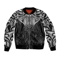 New Zealand Aotearoa Bomber Jacket Maori Manta Ray Moko Black - Polynesian Pride