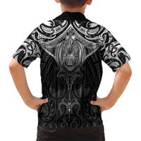 New Zealand Aotearoa Family Matching Short Sleeve Bodycon Dress and Hawaiian Shirt Maori Manta Ray Moko Black - Polynesian Pride