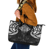 New Zealand Aotearoa Leather Tote Bag Maori Manta Ray Moko Black - Polynesian Pride