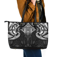 New Zealand Aotearoa Leather Tote Bag Maori Manta Ray Moko Black - Polynesian Pride