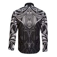 New Zealand Aotearoa Long Sleeve Button Shirt Maori Manta Ray Moko Black - Polynesian Pride