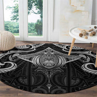 New Zealand Aotearoa Round Carpet Maori Manta Ray Moko Black - Polynesian Pride