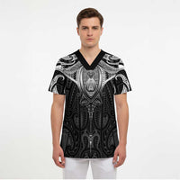 New Zealand Aotearoa Scrub Top Maori Manta Ray Moko Black - Polynesian Pride