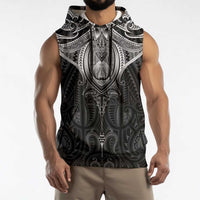 New Zealand Aotearoa Sleeveless Hoodie Maori Manta Ray Moko Black LT05 - Polynesian Pride