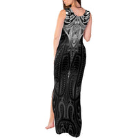 New Zealand Aotearoa Tank Maxi Dress Maori Manta Ray Moko Black - Polynesian Pride