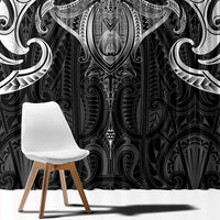 New Zealand Aotearoa Window Curtain Maori Manta Ray Moko Black - Polynesian Pride