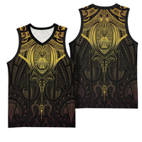 New Zealand Aotearoa Basketball Jersey Maori Manta Ray Moko Gold - Polynesian Pride