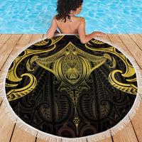 New Zealand Aotearoa Beach Blanket Maori Manta Ray Moko Gold - Polynesian Pride