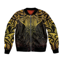 New Zealand Aotearoa Bomber Jacket Maori Manta Ray Moko Gold - Polynesian Pride
