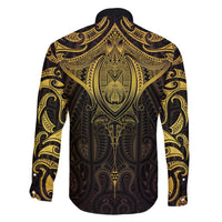 New Zealand Aotearoa Family Matching Puletasi and Hawaiian Shirt Maori Manta Ray Moko Gold - Polynesian Pride