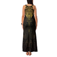 New Zealand Aotearoa Family Matching Tank Maxi Dress and Hawaiian Shirt Maori Manta Ray Moko Gold - Polynesian Pride