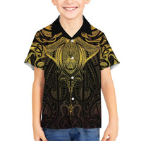 New Zealand Aotearoa Hawaiian Shirt Maori Manta Ray Moko Gold - Polynesian Pride