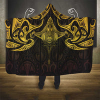 New Zealand Aotearoa Hooded Blanket Maori Manta Ray Moko Gold - Polynesian Pride