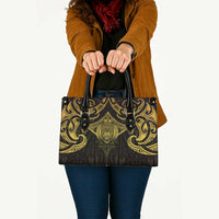 New Zealand Aotearoa Leather Bag Maori Manta Ray Moko Gold LT05 Gold - Polynesian Pride