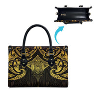 New Zealand Aotearoa Leather Bag Maori Manta Ray Moko Gold LT05 - Polynesian Pride