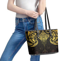 New Zealand Aotearoa Leather Tote Bag Maori Manta Ray Moko Gold - Polynesian Pride