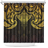 New Zealand Aotearoa Shower Curtain Maori Manta Ray Moko Gold - Polynesian Pride