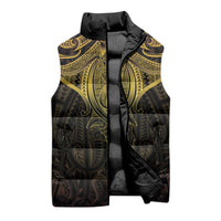 New Zealand Aotearoa Sleeveless Puffer Jacket Maori Manta Ray Moko Gold - Polynesian Pride
