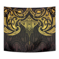 New Zealand Aotearoa Tapestry Maori Manta Ray Moko Gold - Polynesian Pride