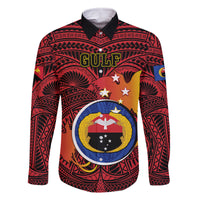 Papua New Guinea Gulf Province Family Matching Off Shoulder Maxi Dress and Hawaiian Shirt Mix Coat Of Arms Polynesian Pattern LT05 Dad's Shirt - Long Sleeve Red - Polynesian Pride