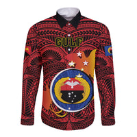 Papua New Guinea Gulf Province Long Sleeve Button Shirt Mix Coat Of Arms Polynesian Pattern LT05 Unisex Red - Polynesian Pride