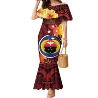 Papua New Guinea Gulf Province Mermaid Dress Mix Coat Of Arms Polynesian Pattern LT05 Women Red - Polynesian Pride