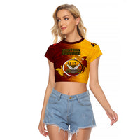 Papua New Guinea Western Province Raglan Cropped T Shirt Mix Coat Of Arms Polynesian Pattern LT05 Female Red - Polynesian Pride