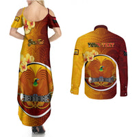 Personalized Papua New Guinea Western Province Couples Matching Summer Maxi Dress and Long Sleeve Button Shirts Mix Coat Of Arms Polynesian Pattern LT05 - Polynesian Pride