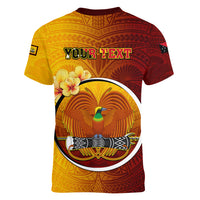 Personalized Papua New Guinea Western Province Women V Neck T Shirt Mix Coat Of Arms Polynesian Pattern LT05 - Polynesian Pride