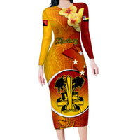 Papua New Guinea Madang Province Family Matching Long Sleeve Bodycon Dress and Hawaiian Shirt Mix Coat Of Arms Polynesian Pattern LT05 Mom's Dress Yellow - Polynesian Pride