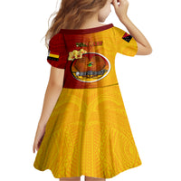 Personalized Papua New Guinea Madang Province Kid Short Sleeve Dress Mix Coat Of Arms Polynesian Pattern LT05 - Polynesian Pride