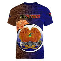 Personalized Papua New Guinea Manus Province Women V Neck T Shirt Mix Coat Of Arms Polynesian Pattern LT05 - Polynesian Pride