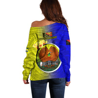 Papua New Guinea Morobe Province Off Shoulder Sweater Mix Coat Of Arms Polynesian Pattern LT05 - Polynesian Pride