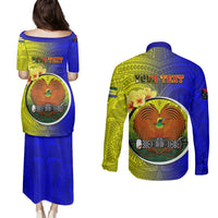 Personalized Papua New Guinea Morobe Province Couples Matching Puletasi Dress and Long Sleeve Button Shirts Mix Coat Of Arms Polynesian Pattern LT05 - Polynesian Pride