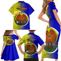 Personalized Papua New Guinea Morobe Province Family Matching Short Sleeve Bodycon Dress and Hawaiian Shirt Mix Coat Of Arms Polynesian Pattern LT05 - Polynesian Pride