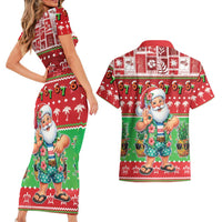 Mele Kalikimaka Hawaii Christmas Couples Matching Short Sleeve Bodycon Dress and Hawaiian Shirt Funny Santa 67 Gen Alpha Slang - Polynesian Pride