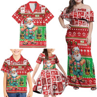 Mele Kalikimaka Hawaii Christmas Family Matching Off Shoulder Maxi Dress and Hawaiian Shirt Funny Santa 67 Gen Alpha Slang - Polynesian Pride