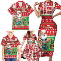 Mele Kalikimaka Hawaii Christmas Family Matching Short Sleeve Bodycon Dress and Hawaiian Shirt Funny Santa 67 Gen Alpha Slang - Polynesian Pride