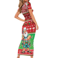 Mele Kalikimaka Hawaii Christmas Family Matching Short Sleeve Bodycon Dress and Hawaiian Shirt Funny Santa 67 Gen Alpha Slang - Polynesian Pride