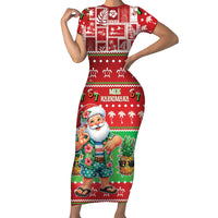 Mele Kalikimaka Hawaii Christmas Short Sleeve Bodycon Dress Funny Santa 67 Gen Alpha Slang - Polynesian Pride